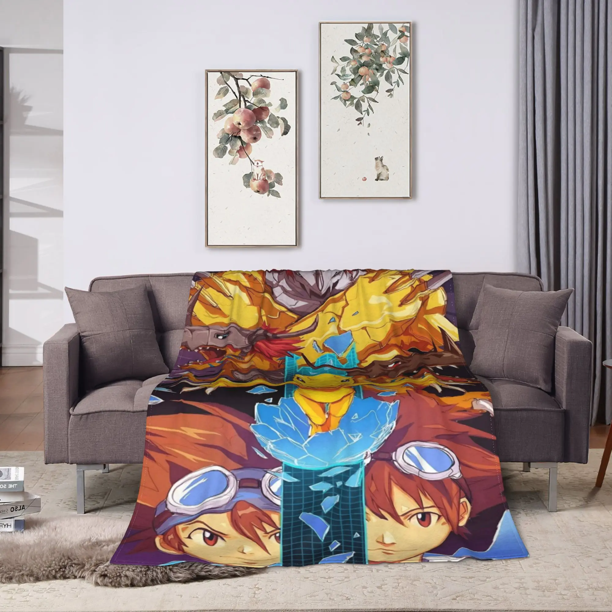 Anime D-DigimonS Soft Cozy Blanket  Graphic Travel Car Throw Blanket Couch Chair Flannel Bedspread Sofa Bed Cover