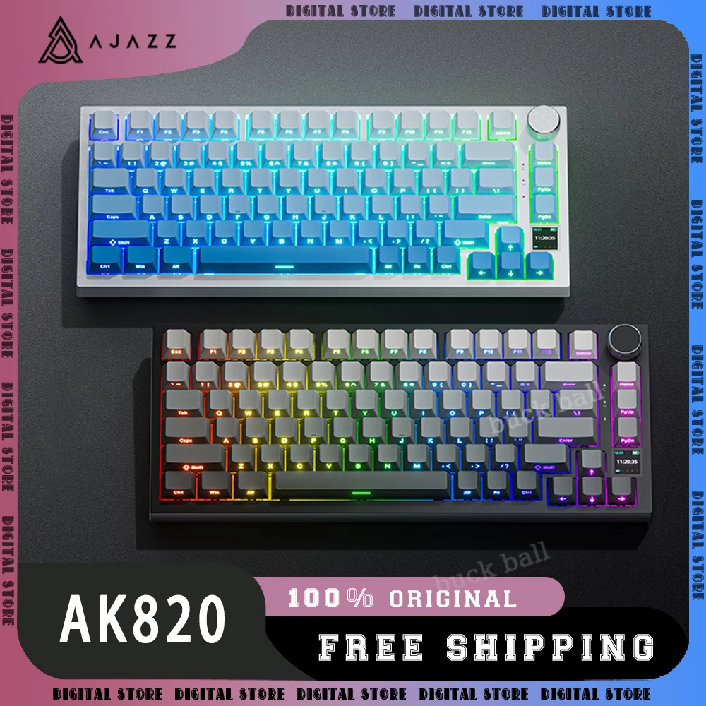 Ajazz AK820Pro Gamer Mechanical Keyboard 3 Mode USB/2.4G/Bluetooth Wireless Keyboard RGB Backlight Hot Swap Customized Keyboard