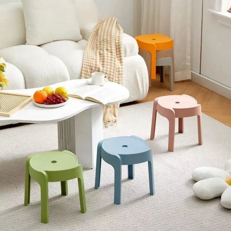 Small plastic stools, thickened adult round stools, stackable coffee table stools, non-slip children\'s low stools in bathrooms