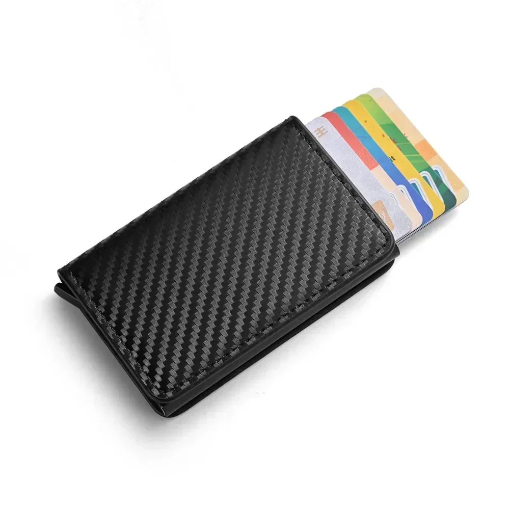 

Card Holder Case for Men Women Small RFID Anti-theft Automatic Pop-up ID Credit Card Holder Case Wallet Black Carbon Fiber Purse