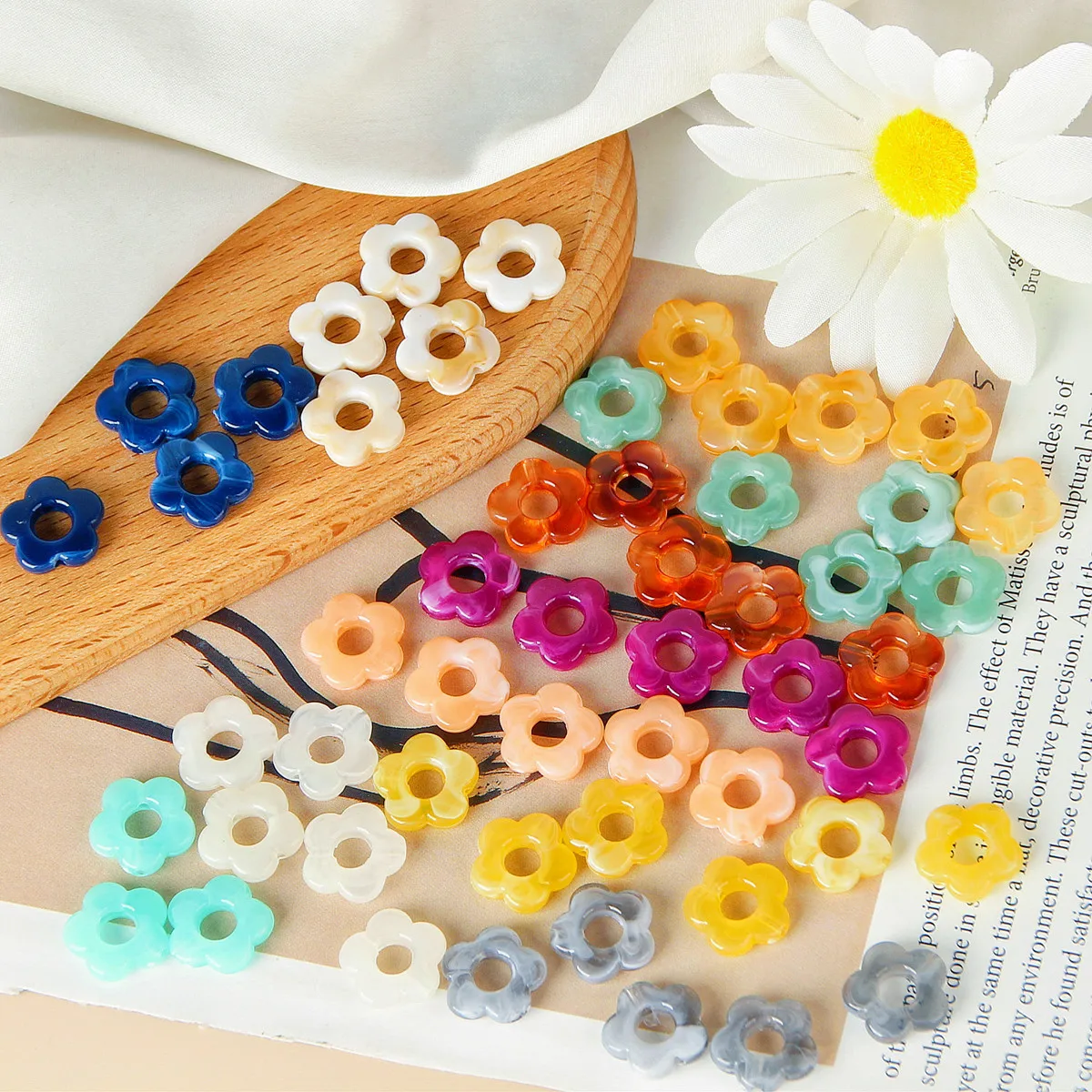 40 PCS 14mm Resin Flower Beads Connector For Clothes Headwear Earrings Accessories DIY Handmade Jewelry Materials