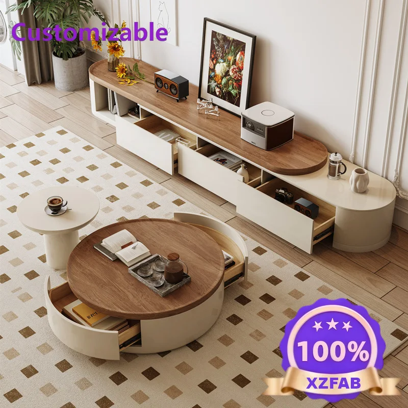 Factory Direct 2026 French Nordic round coffee table living room household small apartment simple modern high-end coffee table T