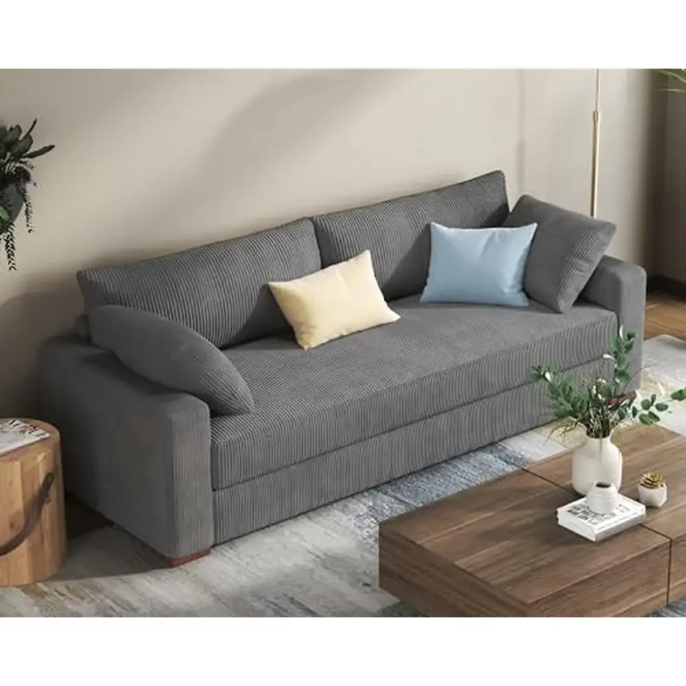 Sofa 3 tempat duduk Corduroy Modern dengan kain Tempat duduk ukuran besar yang nyaman desain bergaya bingkai kokoh ruang tamu atau kantor rumah