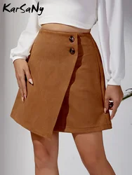 Autumn Irregular Skirt Mini Women Black High Waist Solid Short Suede Skirt With Button Zipper Short Skirts For Women 2023 Winter