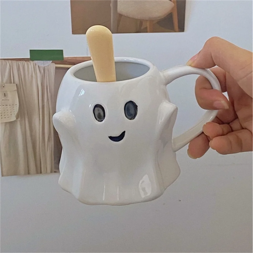 Halloween Devil Mug Ceramic Cup With Stirring Rod Horror Devil Elf Coffee Cup Cartoon Tea Mug Gift Cute Demon Elf Ghost Mug