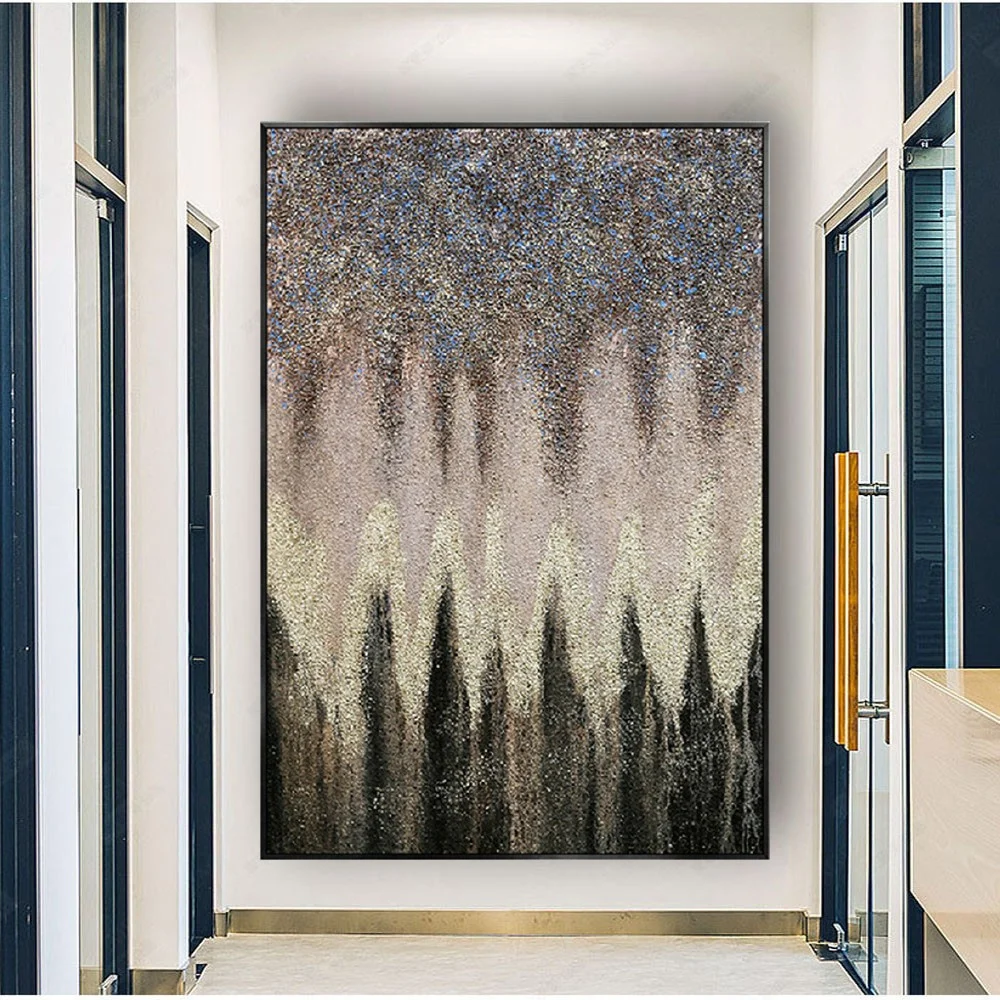 Abstract Dark Shiny Grainy Texture Hand Drawn Modern Oil Painting On Canvas Large Original Wall Art Paintings Decor Living Room