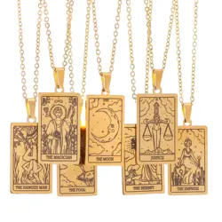 Tarot Card Necklace Stainless Steel Amulet Lucky Tarot Jewelry Women Choker Magician/Star/Moon/Sun Pendants Necklaces Wholesale