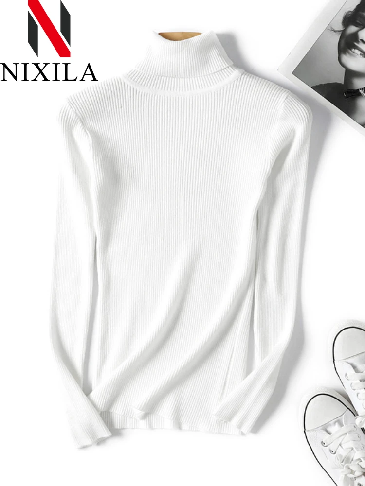 Herbst Winter Stricken frauen Übergroßen Pullover Rollkragen Langarm Tops Grundlegende Beiläufige Dünne Jumper Outwear Pullover für Frauen