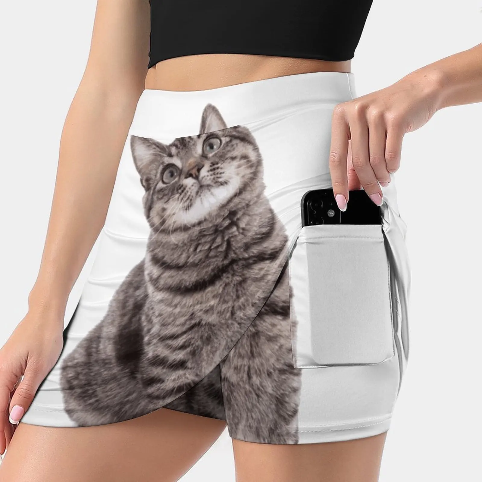 Tabby Cat Fake Two-Piece Hakama Skirt Women Pencil Skirts Workout Sports Mini Skirt Cat Pet Animal Tabby Tabby Cat Striped Grey