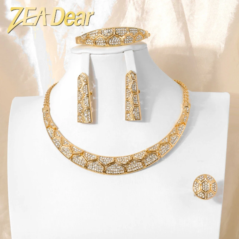 

ZEADear Jewelry Fashion Luxuriou Women Jewelry Set Saudi 18K Gold Plated Dubai Bracelet Necklace Earring Ring For Women Wedding