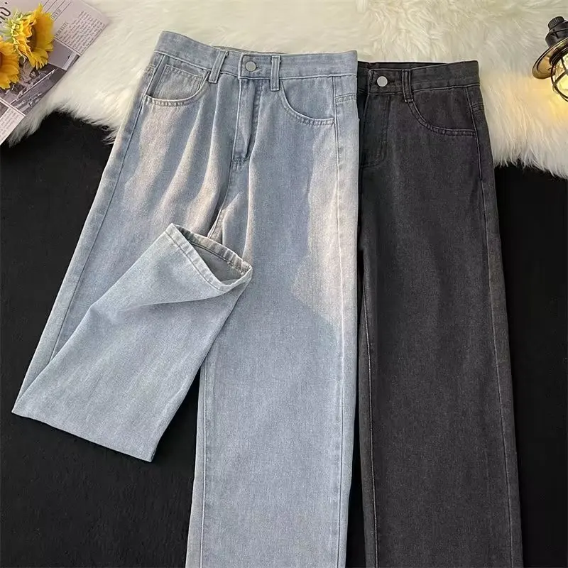 

Simple Straight Leg Men's Jeans Loose Fit Versatile Basic Sle Casual Pants High Street Hong Kong Retro Trendy Brand
