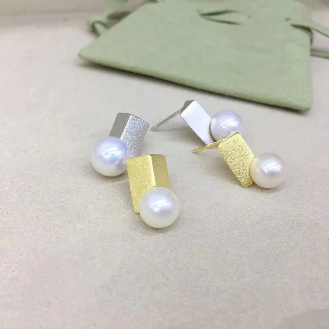 

Wholesale S925 Sterling Silver Earrings Mount Findings Settings Base Mounting Parts Accessory for 8-9mm Pearls 5 pairs/lot