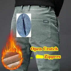 Car Driver Outdoor Convenient Crotch Zipper Opening Without Taking Off PantsQuality Cashmere Trousers Men Middle-aged Winter