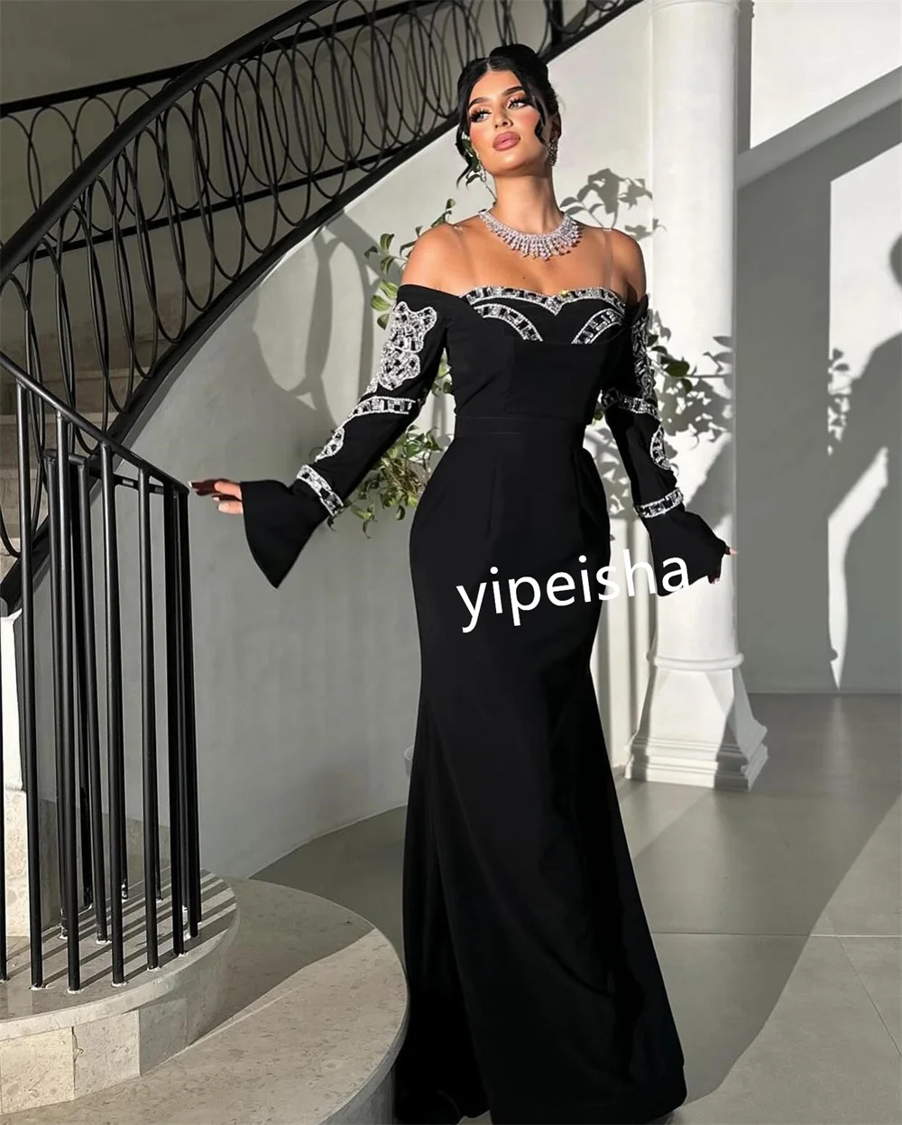 Customized High Quality Jersey Pleat Pattern Trumpet One-shoulder Long Dresses Homecoming Dresses Retro Modern Style