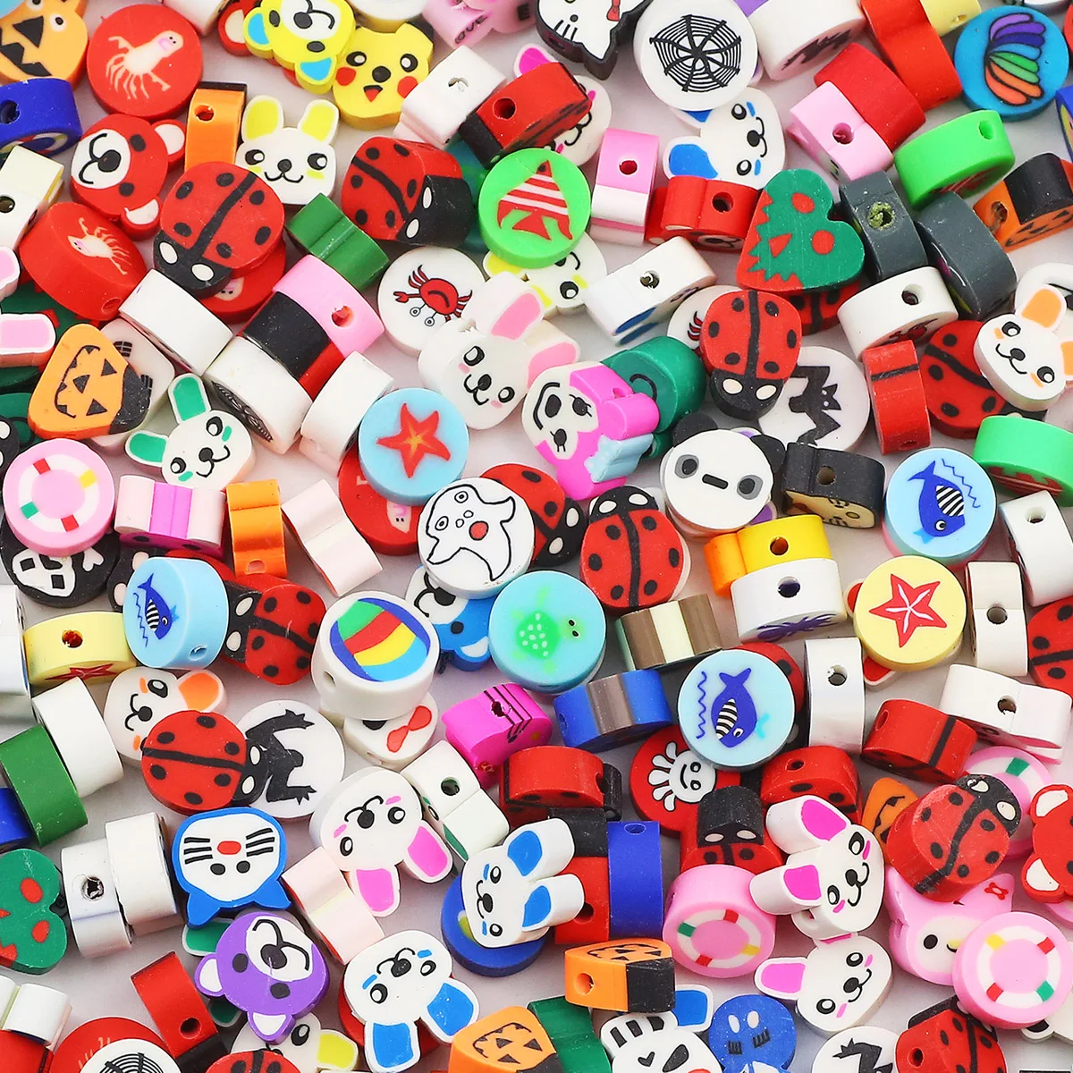 100/50Pcs Cartoon Animal Mix Beads rabbit shark ladybug crab kitten starfish spider Loose Beads for Jewelry Making Bracelet DIY