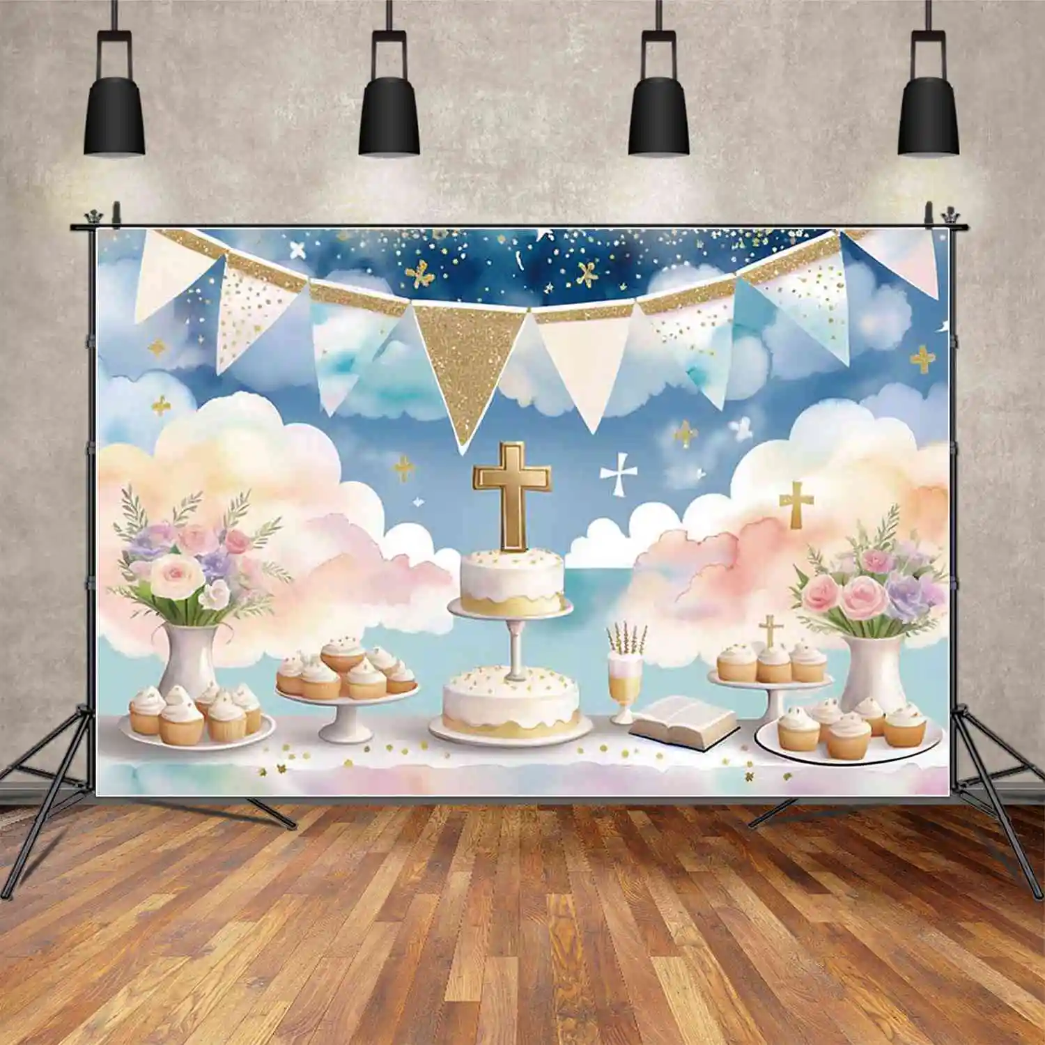 MOON.QG My First Communion Background Photography Cross Baptism God Bless Photocall Backdrop Children Studio Photozone Supplies