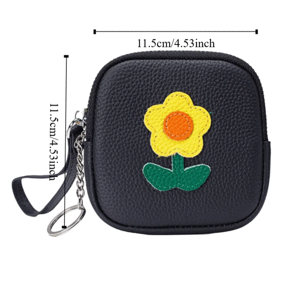 Multifunctional Small Flower Wallet with Keychain Leather Mini Lipstick Bag Zipper Lovely Earphone Storage Bag For Mom