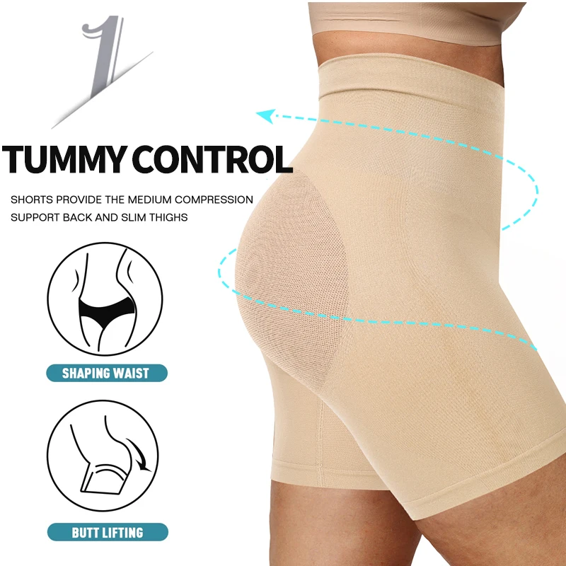 High Waist Seamless Body Shaper Shorts Shapewear Women Tummy Control Thigh Slimming Sculpting Butt Lifter Mesh Buttock Enhancer