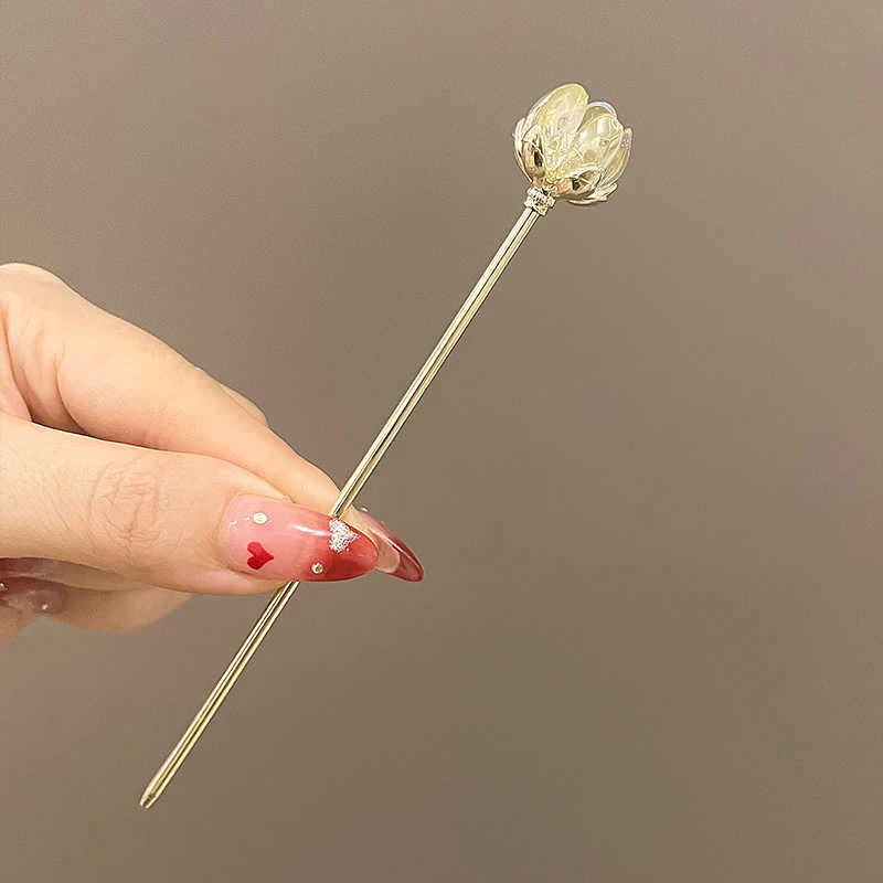 VANIKA Neue Einfache Kristall Lotus Metall Haar Stick Elegante Damen Pferdeschwanz Haarnadel Ein Clip Mode Kopfschmuck Haar Zubehör – Detail 3