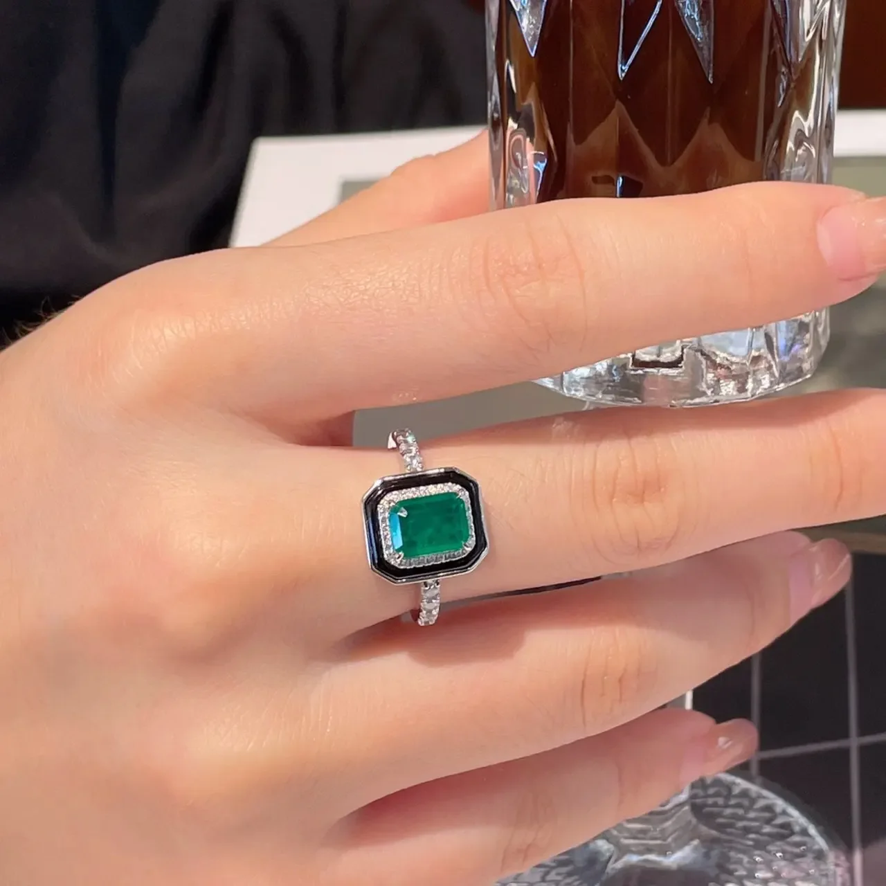 

Cumee Fashion Cute Square Design for Daily Wear Simple Style Synthetic Emerald Set for Women 925 Silver Gold Plated