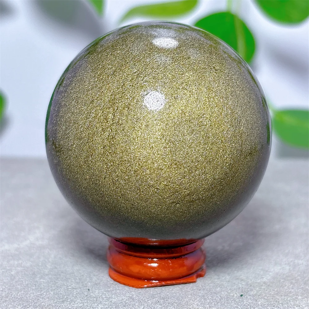 Gold Obsidian Sphere Natural Crystal Quartz Minerals Stone Home Decoritems Reiki Garden Lucky Love Gifts Energy Healing +Stand