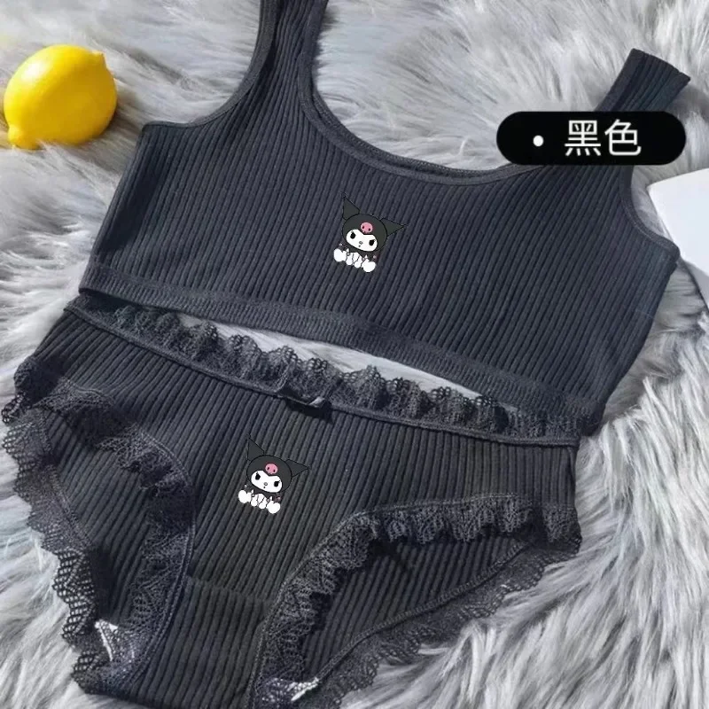 Sanrio Cute and Sweet Cartoon Kuromi Girls New Developmental Period No Wires Comfortable Pure Cotton Breathable Underwear Set