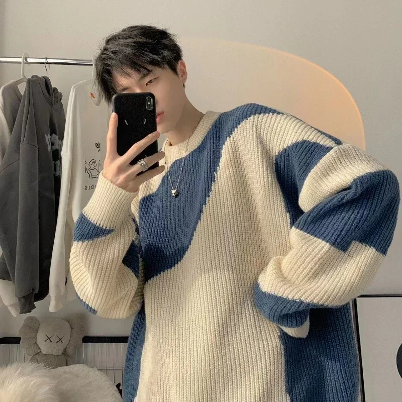 New Sweater Men's Korean Fashion Loose Outerwear Spring and Fall Thickened Retro Inner Knitwear Men's Clothing Winter Pullover