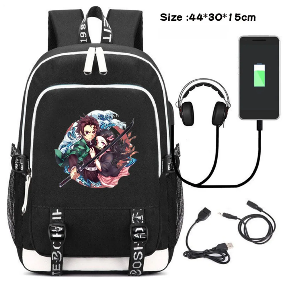 Japonia Anime Demon Slayer Kimetsu no Yaiba plecak szkolny dla uczniów torby chłopcy dziewczęta Cosplay plecaki USB duży tornister