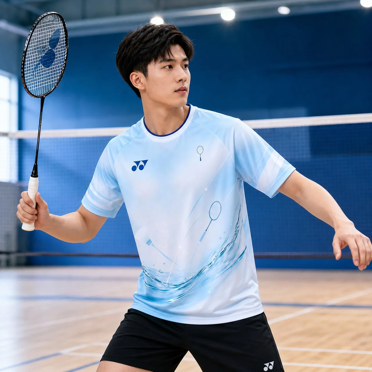 YONEX Quick Dry Badminton Jersey For Men Women Water Wave Racket Print Round Neck Court Game Sport T-Shirt