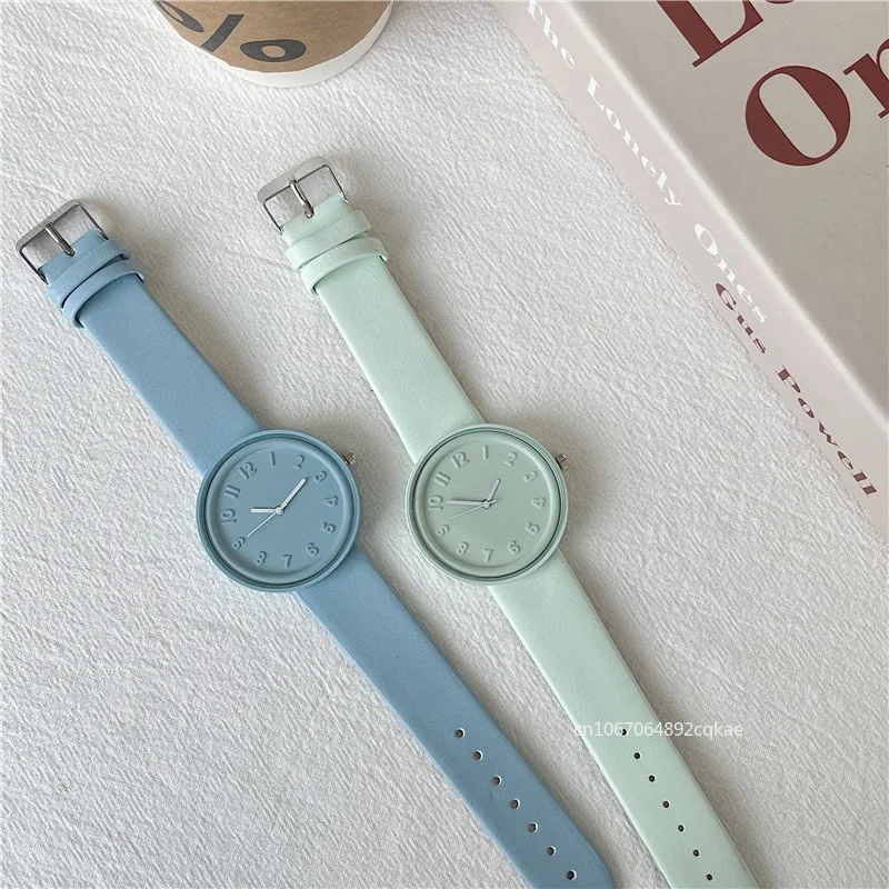 Famous Brand Simple Leather Belt Watch Macaron Women Student All-match Sport Bracelet Quartz Wristwatch Fashion Clock Wholesale