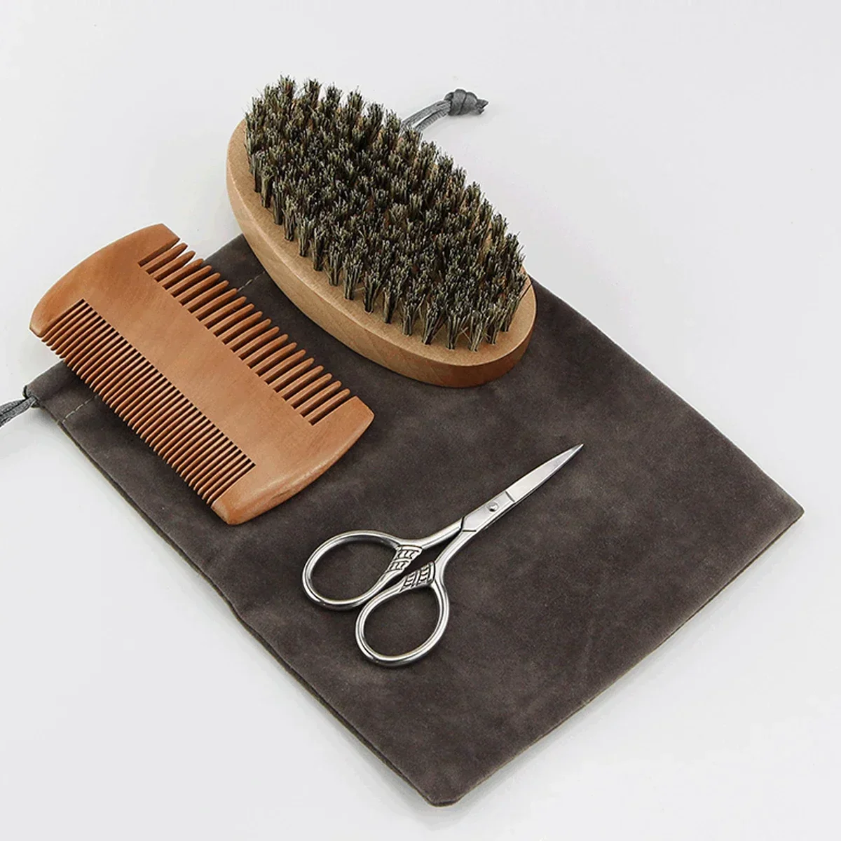 

3pcs set Professional Boar Bristle Wood Beard Brush Hairdresser Shaving Brush Comb Men Mustache Comb Kit With Gift Bag Hair Comb