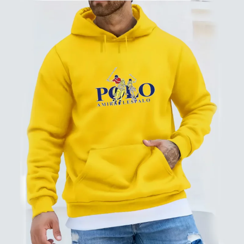 Fashionable Men\'s Hoodie with Street Casual Sports Style Long Sleeve and Kangaroo Pocket Fleece Sweatshirt for Autumn Winter