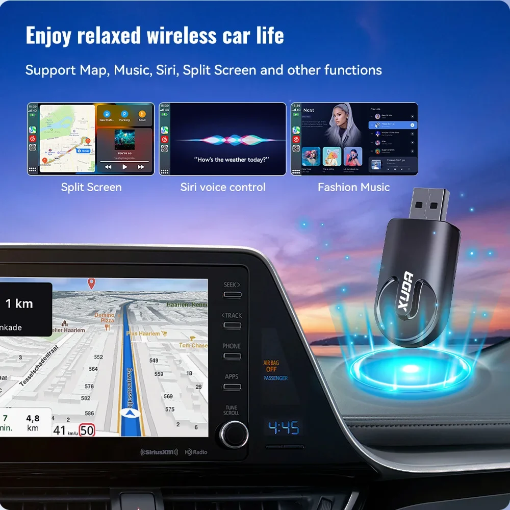 2 in 1 CarPlay Android Auto Wireless Adapter Mini Carplay&Auto Box Dongle Plug & Play 5G WiFi BT for Factory Wired Carplay Cars