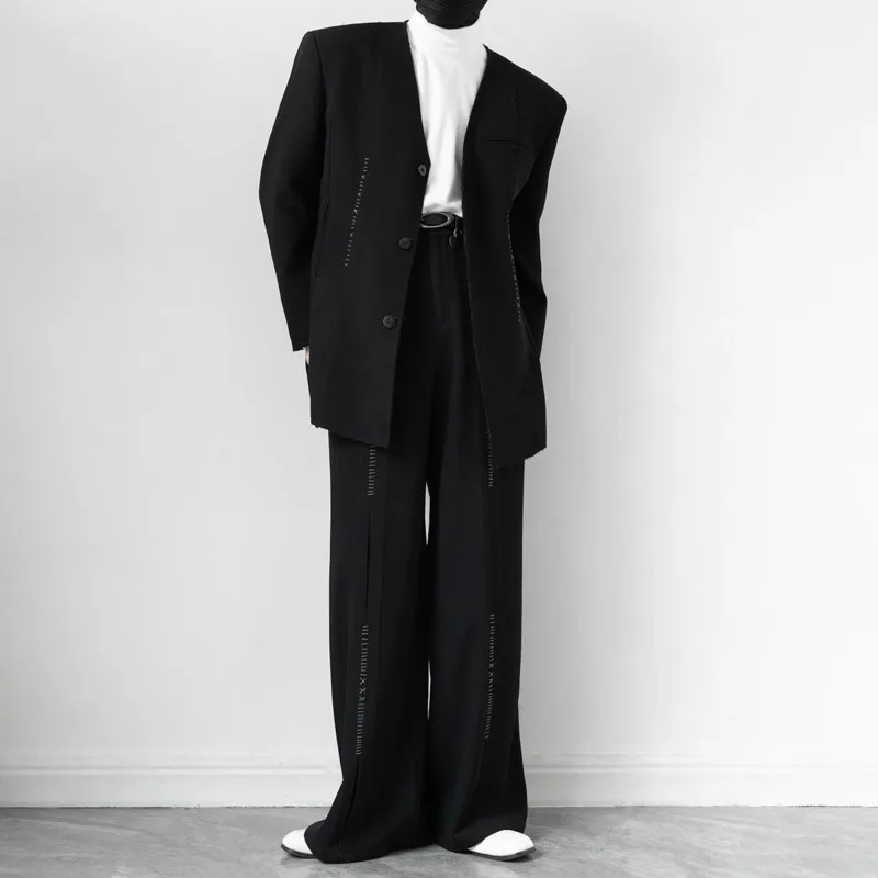 HKSH Primavera Autunno Nuove donne Set a due pezzi con scollo a V monopetto cucito a mano Blazer Pantaloni dritti Office Lady Trendy HK13266