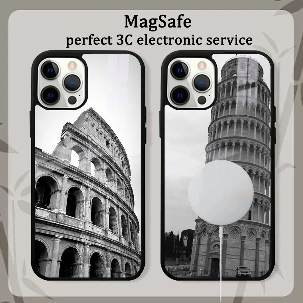 Classic Dark World Landmarks Phone Case For iPhone16 15 14 13 12 11 Pro Max Plus Mini Mirror Magnetic Cover