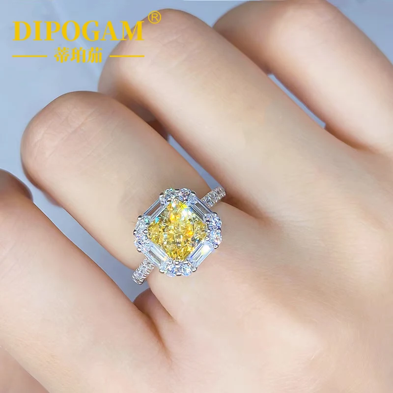 

Модное кольцо принцессы из чистого серебра S925 с муассанитом и квадратным желтым бриллиантом, легкая роскошь, элитный, светский стиль, модный