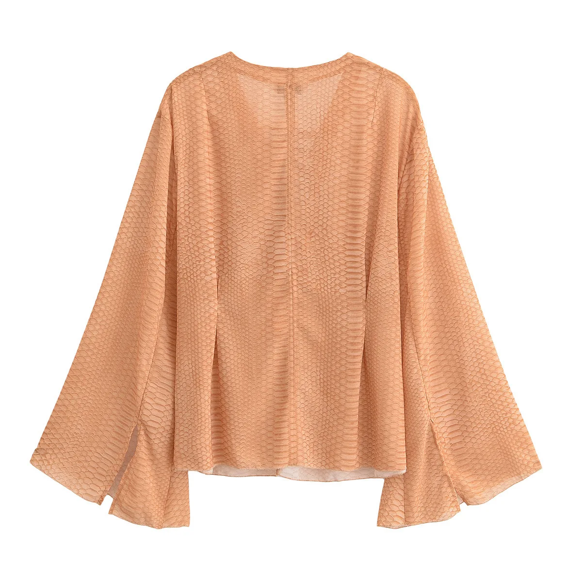 Vrouwelijke Zomer Chic Solid Top Geel Ruche Lange Flare Mouw Dame Top Elegant Chiffon Lace Up Shirt Dames V-hals Losse Shirts