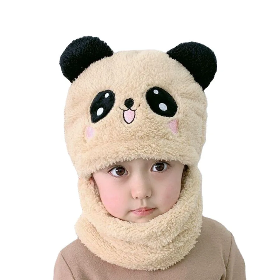 Fashionable Autumn and Winter Cute Childrens Cartoon Scarf Hat Two Piece Set Double Layer Wool Warm Boys and Girls Hat