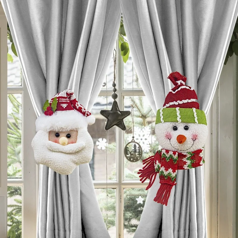 

1/2pc Christmas Curtain Clips - Santa Snowman Retro Plaid Hooks for Window Door Home Festival Party Decor