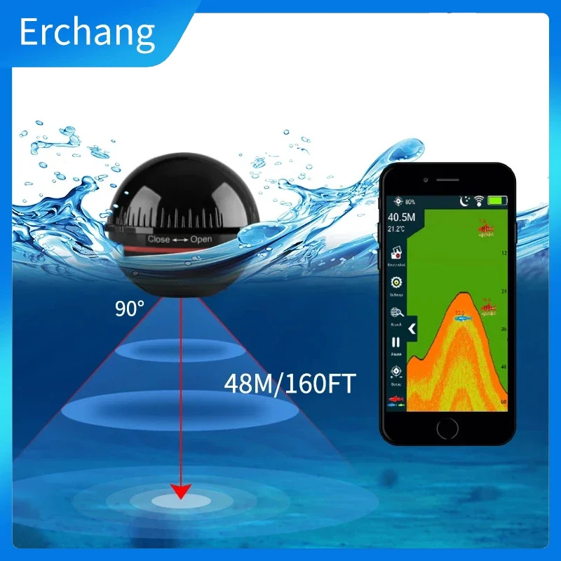 

Erchang XA02 Fish Finder Sonar For Fishing 125khz 48m/160ft Depth Echo-sounder Portable Wireless Sounder Android&lOS APP