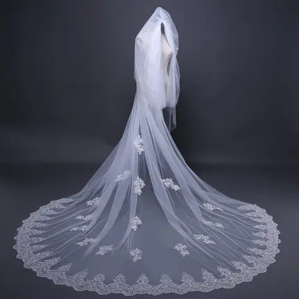 

2022 New 4 Meters Two Layer Lace Tulle Long Wedding Veil New White Ivory 4 M Bridal Veil with Comb Velos De Novia 400CM