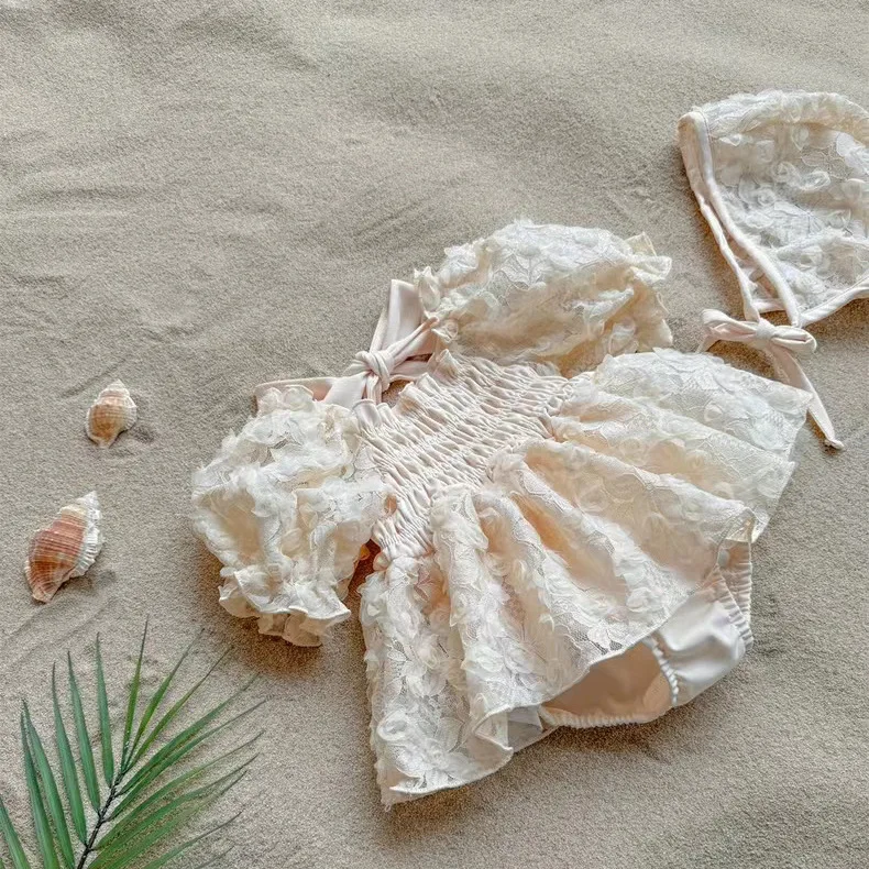 Korean version of rose petal bubble sleeve one-piece triangular skirt summer girl baby lady temperament versatile model
