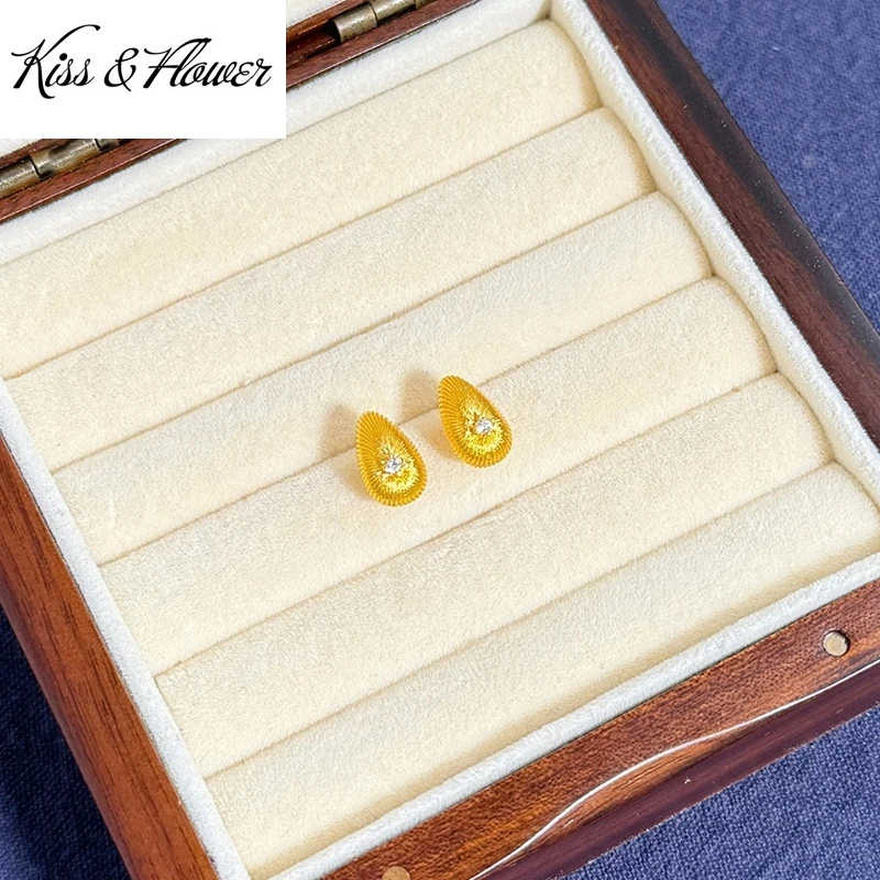 

KISS&FLOWER 24KT Gold Water Drop Stud Earrings For Women Wedding Party Birthday Christmas Bride Mother Girl Ladies Gifts ER512