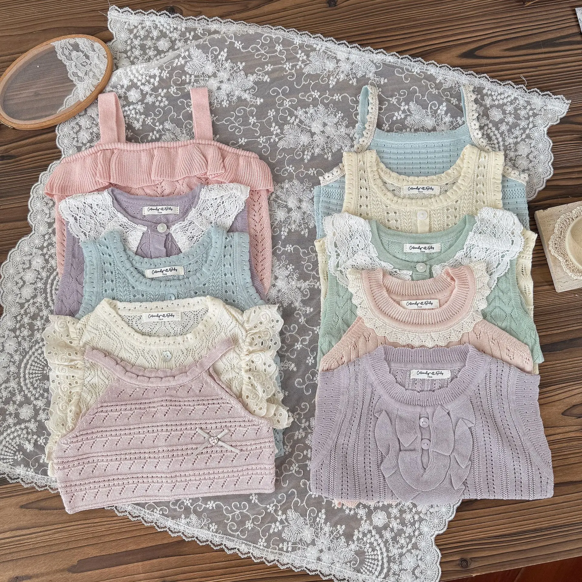 

Summer Style Baby Girl's Cute Knitted top Shoulder Strap Tie-Back Vest Breathable And Transparent Spaghetti-Strap Shirt