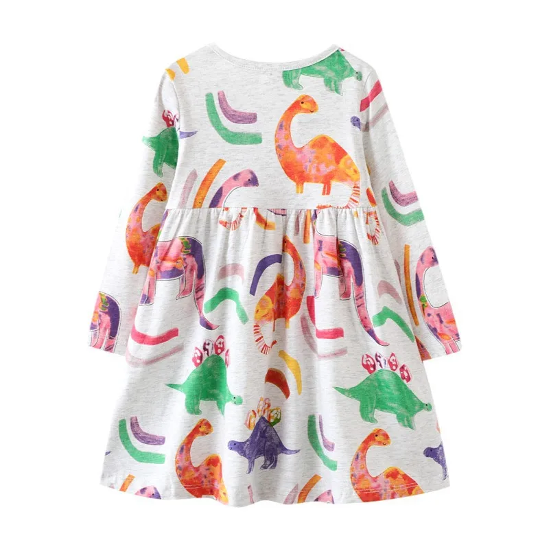 Jumping Meters New Arrival Dinosaurs Print Long Sleeve Birthday Dresses For Kids Girls Clothing Autumn Spring Animals Print Tops