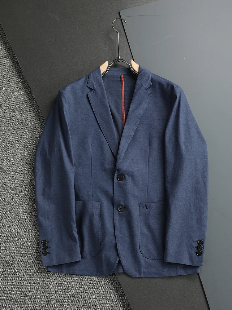 Abito di lino casual da uomo di nuovo arrivo primaverile Jaet Cappotto lungo Sve slim fit di fascia alta Bae ricamato a due bottoni