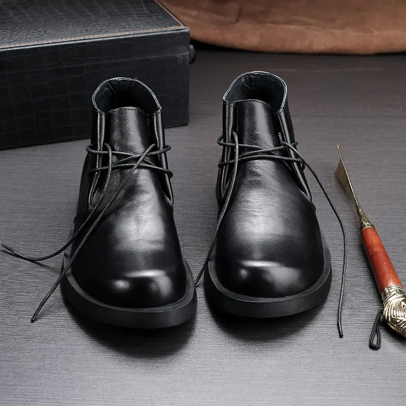 Vintage Genuine Leather Men's Ankle Cow Suede Oxford Boots Luxury Handmade Quality Comfortable Black Winter New Social Shoes Man - view 4