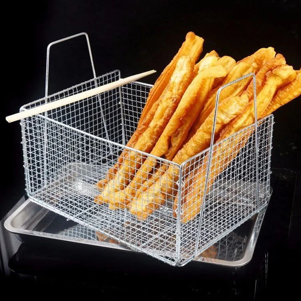 

1Pcs Stainless Steel Fry Basket Strainer Kitchen Cooking Tool for French Fries Chicken Prawns Home Cafe Restaurant Use Silver