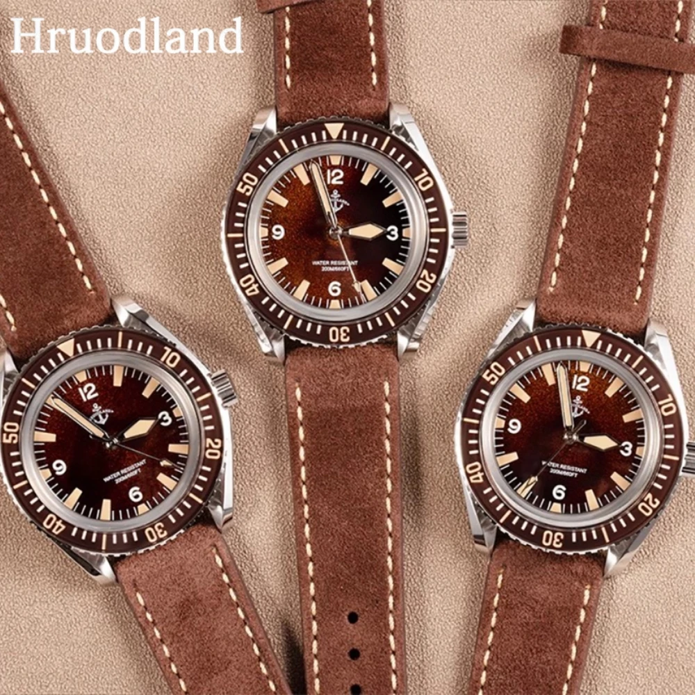 Hruodland 2025 جديد ساعة ميكانيكية للرجال NH35 41.8 مللي متر F025 الحد الأدنى ريترو الرياضة الفولاذ المقاوم للصدأ الغوص مضيئة Reloj Hombre