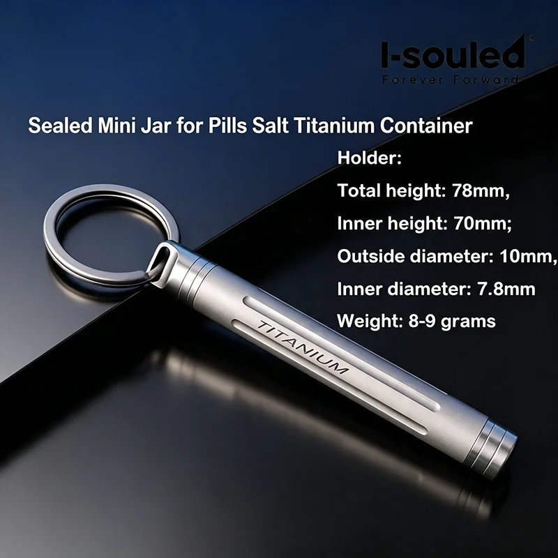 Pure Titanium Pill Box, Portable Small Medicine Case, Titanium Alloy Lightproof Airtight Pill Bottle with Keychain for Daily Car